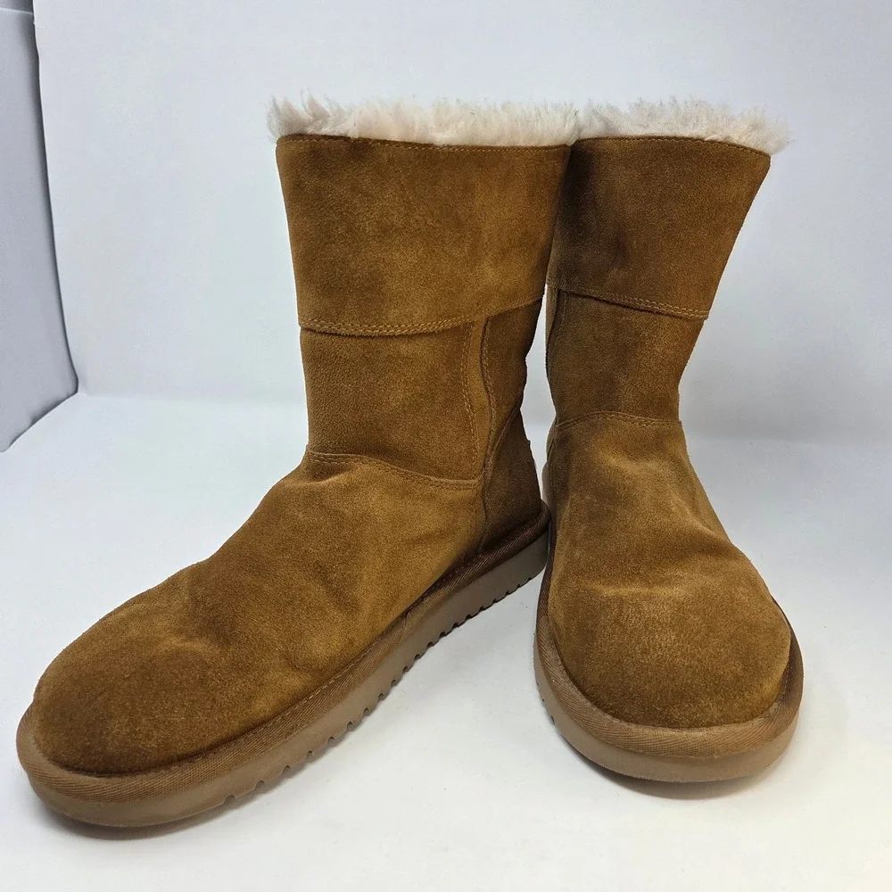 Koolaburra by UGG Victoria Short Chestnut Brown Suede Faux Fur Boots Women's 8